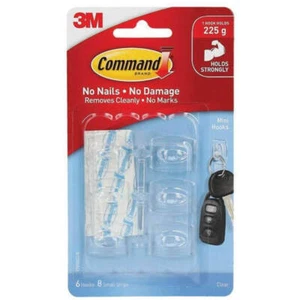 Command Mini Self Adhesive Hooks 6pk Clear Damage Free Hanging Holds Strongly - Picture 1 of 1