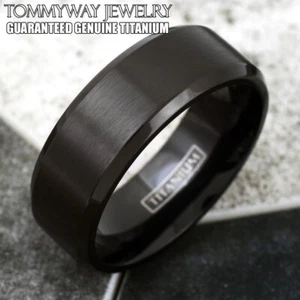 6/8mm Black Titanium Men's Brushed Finish Stripe Wedding Band Ring Size 5-15