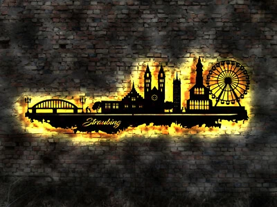 MMV LED Deko Straubing Wandtattoo Skyline Aufkleber Buch Stadtplan Leuchtschild