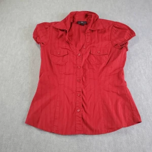 IZ Byer California Top Womens Medium Red Cap Sleeve Button Up Blouse - Picture 1 of 6