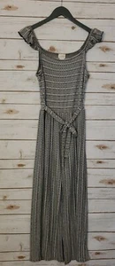 Black/White Patterned Sleeveless Flutter Strap Tie Front Jumpsuit Women's Size M - Picture 1 of 6