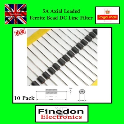 10 Qty Axial Leaded Ferrite Bead Anti-Parasitic DC Line Filter 5A 3.5x4.7x0.8mm - Image 1 of 3