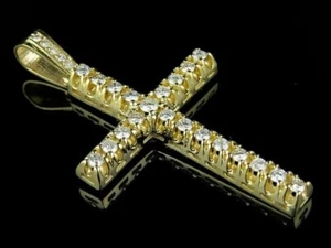 2.00 Ct Round Cut Diamond Women's Religious Cross Pendant 14K Yellow Gold Finish - Picture 1 of 6