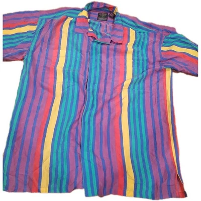 Camisa Manga Corta Mango Gianni Designer Edition Abotonada 100% Seda Rayas L Foto 1 de 3