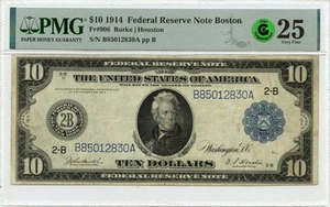 1914 $10 Federal Reserve Note Boston PMG VF25 FR#906 GCC Green - Picture 1 of 2