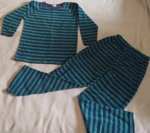 Leveret Kids Size 10 Long Sleeve Fleece Blue & Green Striped Pajama Set - Picture 1 of 5