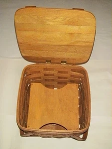 LARGE PICNIC BASKET & TRAY SPLIT ASH MADE BASKETVILLE PUTNEY VERMONT 14 X 14 X 9 - Picture 1 of 24