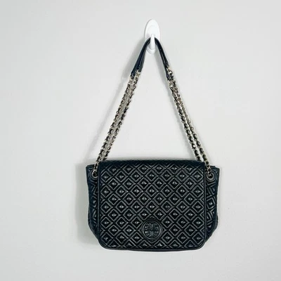 Tory Burch Black Quilted Leather Marion Flap Chain Shoulder Bag - Image 1 of 4