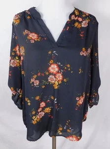 Crescent & Willough M Black Floral Boho Blouse Cottagecore Sheer - Picture 1 of 10
