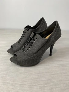 LAUREN CONRAD Camila Grey Peep Toe Ribbon Heels Shoes Size 9.5 Women’s - Picture 1 of 10
