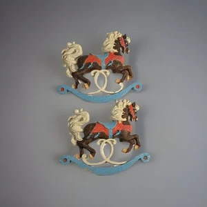 Pair- Rocking Horse Wall Hangings,  Antiqued Appearance, Quality Painted Plastic - Picture 1 of 12
