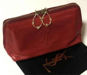 Rare item YSL Yves Saint Laurent Genuine red leather makeup pouch With mirror - Picture 1 of 10
