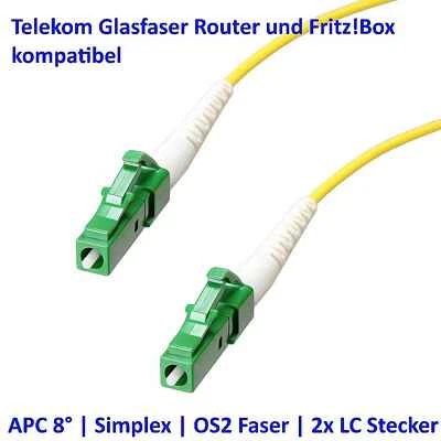 Glasfaserkabel LWL Patchkabel LC LC APC 8° Simplex 9/125µ OS2 Telekom FritzBox - Bild 1 von 4