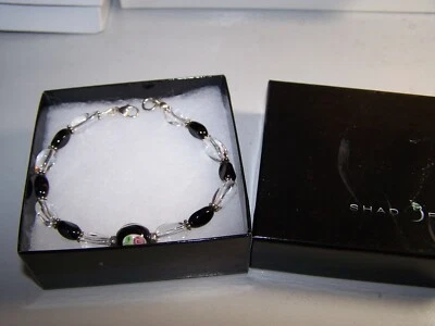 NUEVO BRAZALETE DE PLATA ESTERLINA DE DISEÑO GEMAS CIRCONITA BLANCA Y NEGRA CON CENTRO DE BROTE DE ROSA 8" Foto 1 de 4