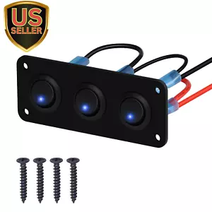 3 Gang Rocker Toggle Switch Panel, DC 12V 20A Blue LED Switch Panel round Lig... - Picture 1 of 1