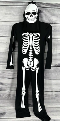 YOLSUN YOUTH SIZE LARGE SKELETON HALLOWEEN COSTUME BODY SUIT * GLOW IN THE DARK - Image 1 of 4