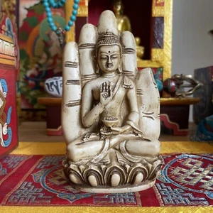 Resin Statue of Amogasiddhi Buddha On Buddhas Hand - Picture 1 of 3