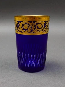 Vaso de té Saint St Louis Crystal France cardo azul y dorado incrustado - Imagen 1 de 9