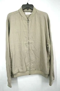 Onia Men's Beige Solid Stand Up Collar Long Sleeves Front Zip Bomber Jacket L - Picture 1 of 7