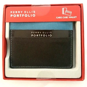 Perry Ellis Portfolio Men's Fabric Mini Card Case Wallet Black Teal Gift - Picture 1 of 3