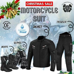 Motorcycle Racing Armoured Suit Waterproof Motorbike Leather Boots Gloves BLACK - Picture 1 of 22