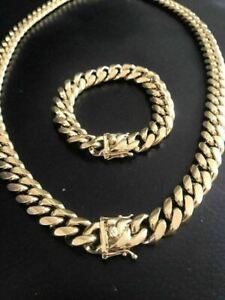 HARLEMBLING 14mm Men Miami Cuban Link Bracelet & Chain Set 14k Gold Plated