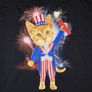 Uncle Sam Kitty Cat 4th of July Patriotic Fireworks T-Shirt Fruit Of Loom XL New - Picture 1 of 9