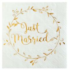 Gold Just Married Wedding Napkins | Foil Floral Wreath Party Tableware x20