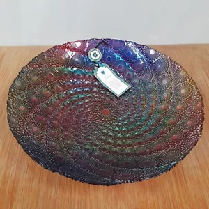 Silber geschmiedet irisierend Kunst Glas Schale lila pink grün 13" Herzstück Neu mit Etikett - Bild 1 von 23