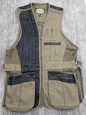 Cabelas Hunting Vest Mens Medium Tan Leather Mesh Utility Shotgun Bird Game Logo - Image 1 of 4