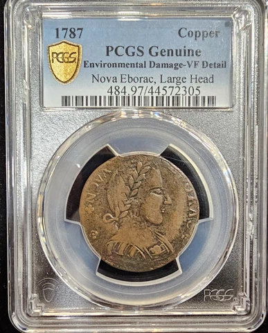 1787 NOVA EBORAC LARGE HEAD FULL DATE Colonial Copper PCGS VF Details Cover