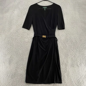 Lauren Ralph Lauren Dress Womens 2 Stretch Belted Wrap Old Money Black - Picture 1 of 13