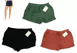 Pantalones cortos de cintura livianos con dobladillo BeBop Pom Pom 3" entrepierna nuevos con etiquetas - Imagen 1 de 5
