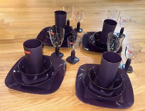 VTG BODUM 24 PIECE PLASTIC PLACE SETTINGS EGGPLANT PURPLE MADE IN DENMARK & USA - Picture 1 of 14