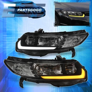 For 06-11 Honda Civic FG Coupe JDM Black LED DRL Sequential Headlights Lamps Set - Picture 1 of 9