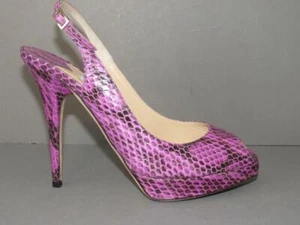 AUTHENTIC JIMMY CHOO NEW 38.5 CLUE ORCHID SNAKESKIN SLINGBACK PEEPTOE PUMPS NIB - Picture 1 of 9