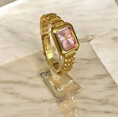 Montre quartz vintage femme luxe dorée rose neuf cadran romain avec boîte - Photo 1/4