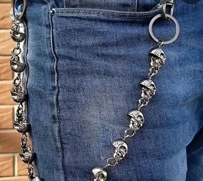 Cartera calavera de moda para hombre, jean, cadena.  Calaveras de acero inoxidable góticas, motociclistas, punk, 21" Foto 1 de 4