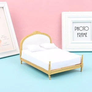 Dollhouses 1:12 Scale Bedroom Model Golden Twin Bed Including Fabric - Picture 1 of 8