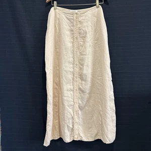 Talbots Gr. 18 cremegelb Leinenmischung langer Rock Knopfleiste Bauern Boho - Bild 1 von 10