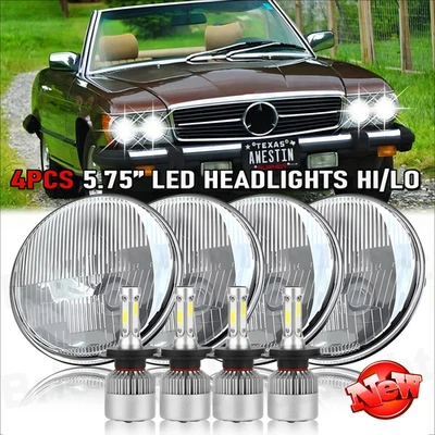 Fit Mercedes-Benz 380SL 450SL 560SL 4PCS 5.75" Round LED Headlights Hi/Lo Beam A - Image 1 of 4