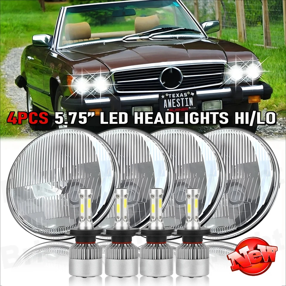 Faros LED redondos de haz alto/bajo A para Mercedes-Benz 380SL 450SL 560SL 4 PIEZAS 5,75" Foto 1 de 4