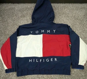 Chaqueta de Colección Tommy Hilfiger Bandera Grande Reversible Años 90 Para Hombre Mediana Con Capucha Cremallera - Imagen 1 de 10