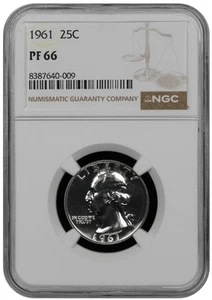 1961 Proof Washington quarter graded by NGC PF 66 - Picture 1 of 2