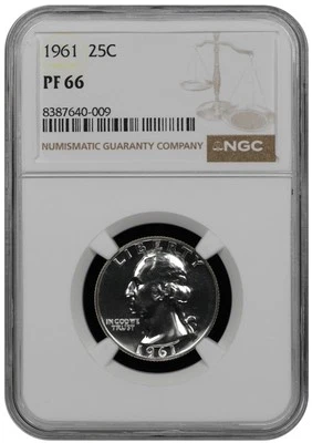 1961 Proof Washington quarter graded by NGC PF 66 - Image 1 of 2