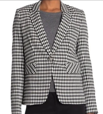 Veronica Beard Cutaway Blazer Check Dickey Jacket Size 4 Black White - Image 1 of 4