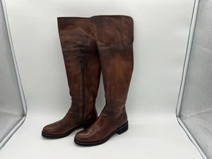 Sesto Meucci Women's Tall  Walda Boots Brown Leather Made In Italy Size 7 W - Picture 1 of 7