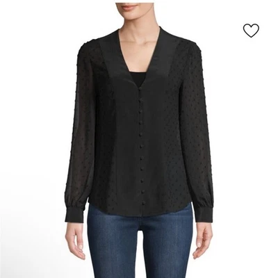 L’AGENCE Fallon Blouse Black Swiss Dot Silk Trim Button Down Top NWT Size S - Image 1 of 4
