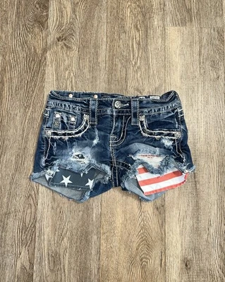 Miss Me Signature Denim Shorts Size 22 American Flag Pockets Rhinestone Women’s - Image 1 of 4