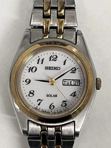 Seiko Ladies V138-0AA0 Solar Watch 2 Tone Bracelet Band. Day/date - Picture 1 of 6
